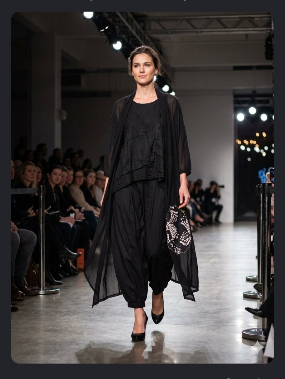 AlembikBlack Sheer Duster with White Embroidered Patch